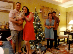 The 4 of us by the Christmas tree (and bar)